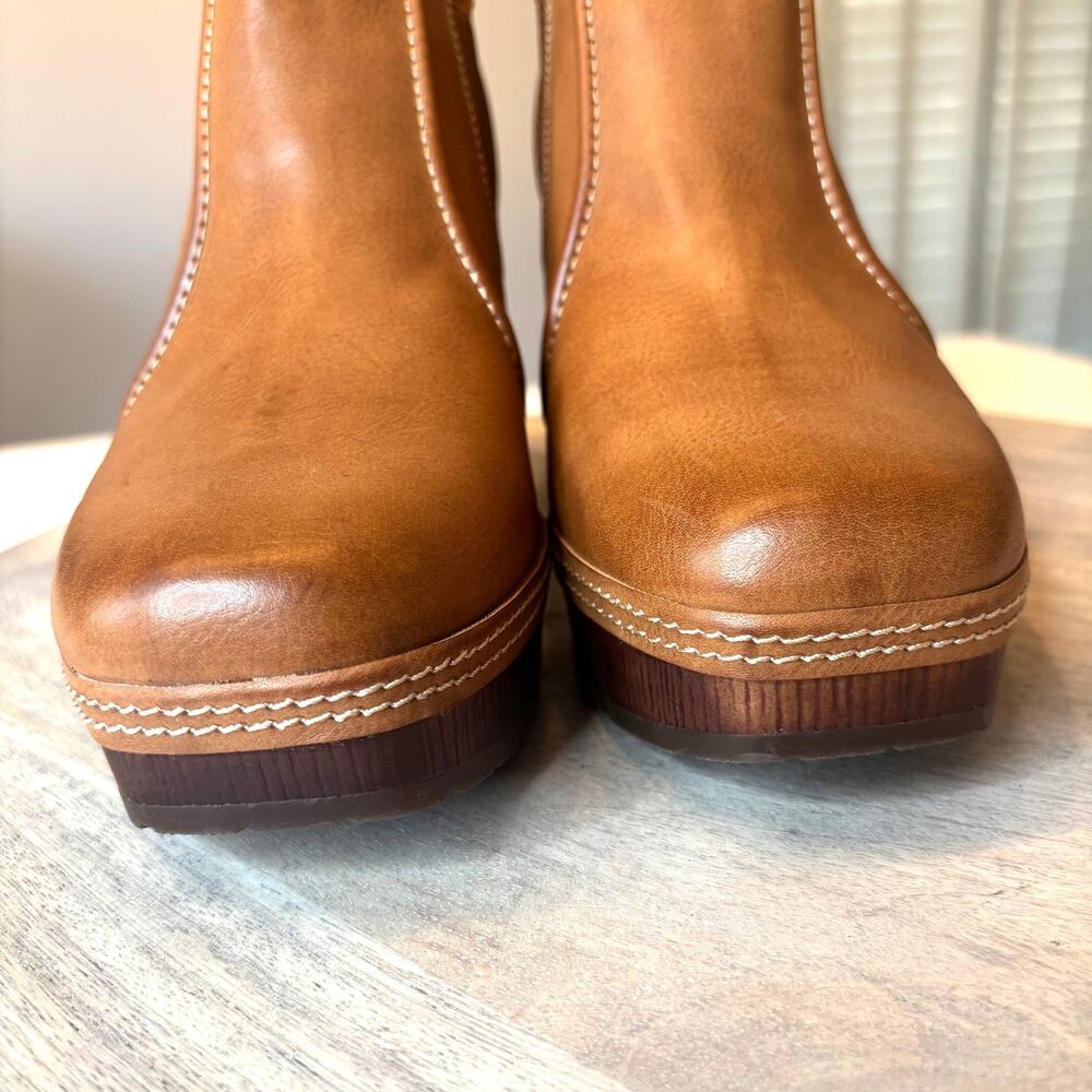 Korks Women's Platform Ankle Boots Brown Leather Chunky Heel Slip On Booties 7.5 - Picture 6 of 12